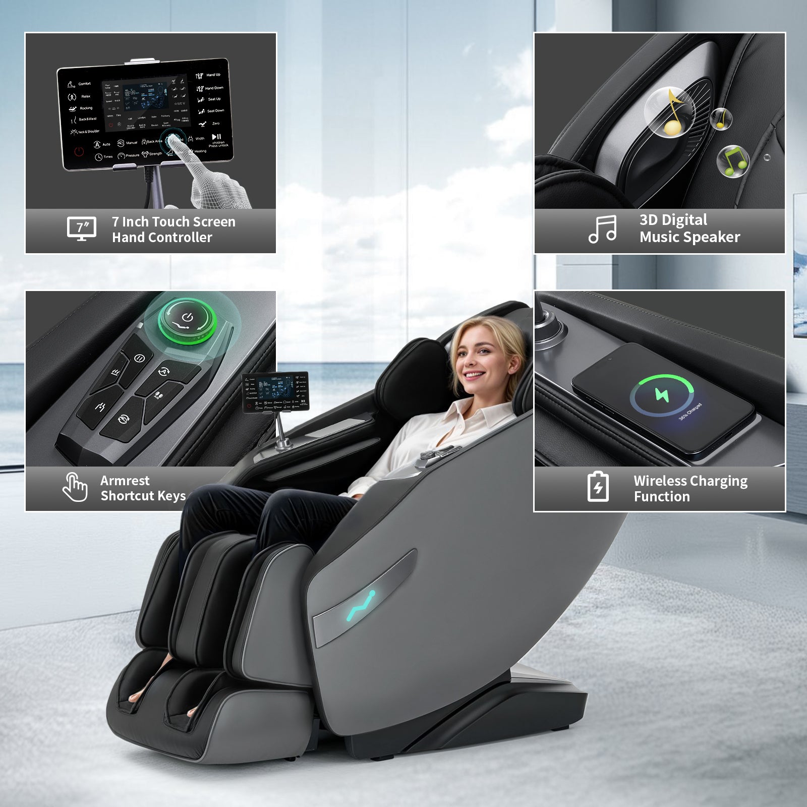 HealthRelife 3D Massage Chair Full Body Recliner - Zero Gravity with Heat, 12 Auto-Massage Modes, Shiatsu Foot Massage, with 55“ SL-Track,28 Airbags Massage, Foot Rollers,Free Dust Cover (Black)